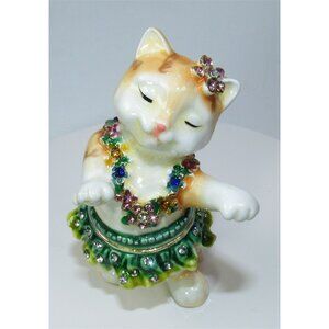 Hula Cat Rhinestone Lei & Grass Skirt with Pink Rhinestone Flower+Peridot Heart